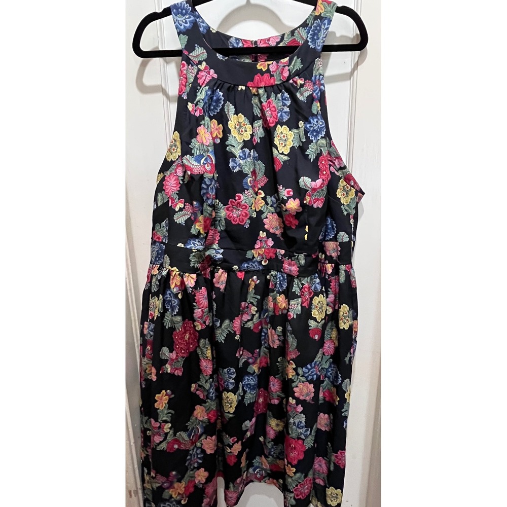 Fervour Womens 4X Floral Halter Neck Midi Dress Black Pink Blue Made in USA 0651